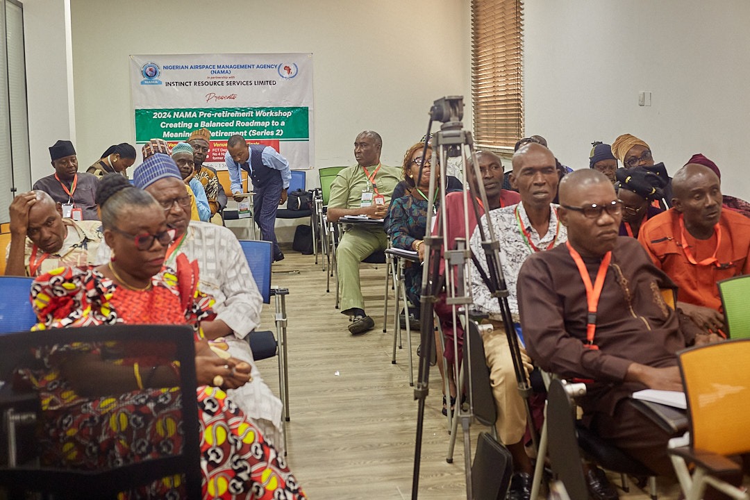 Attendees seated at the 2024 NAMA Pre-Retirement Workshop, hosted by Instinct Resource Services Limited in partnership with the Nigerian Airspace Management Agency (NAMA)