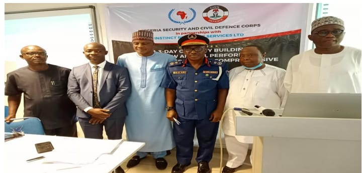 A group picture of the Chairman and the Managing Director with Senior Officers of the Nigeria Security and Civil Defence Corps (NSCDC) during a 3 days capacity
building organized for their officers.