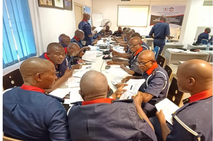 A picture of some participants during a brainstorming session at the three days capacity building on the new annual performance evaluation report and comprehensive reporting organized for the Nigeria Security and Civil Defence Corps (NSCDC)