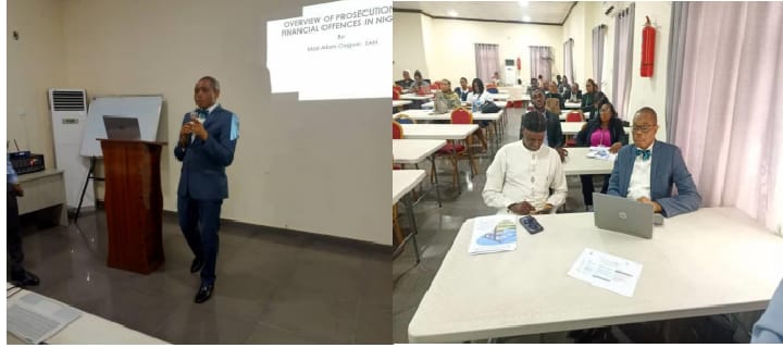 Mazi Afam Osigwe, SAN, the current President of the Nigerian Bar Association (NBA), presenting a topic on Prosecution of financial offences in Nigeria during the training program organized for the federal ministry of Justice by Instinct Resource Services Limited.