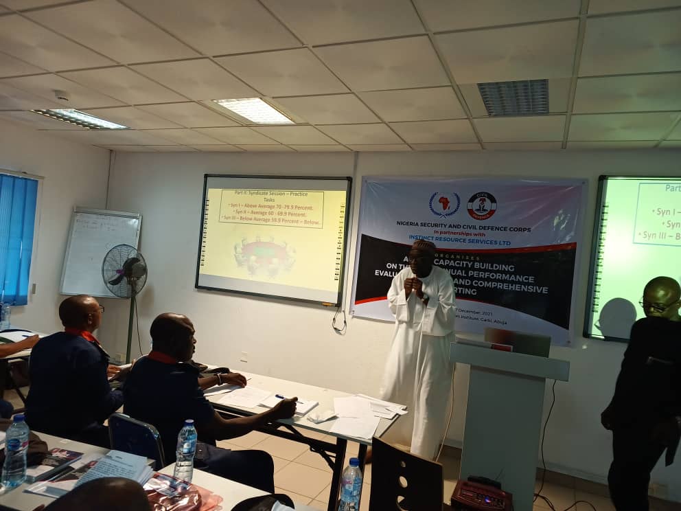 Gen. Abubakar Saleh presenting a paper during a 3 day capacity building on Performance Evaluation Review for the personnel of Nigeria Civil Defence Corps.